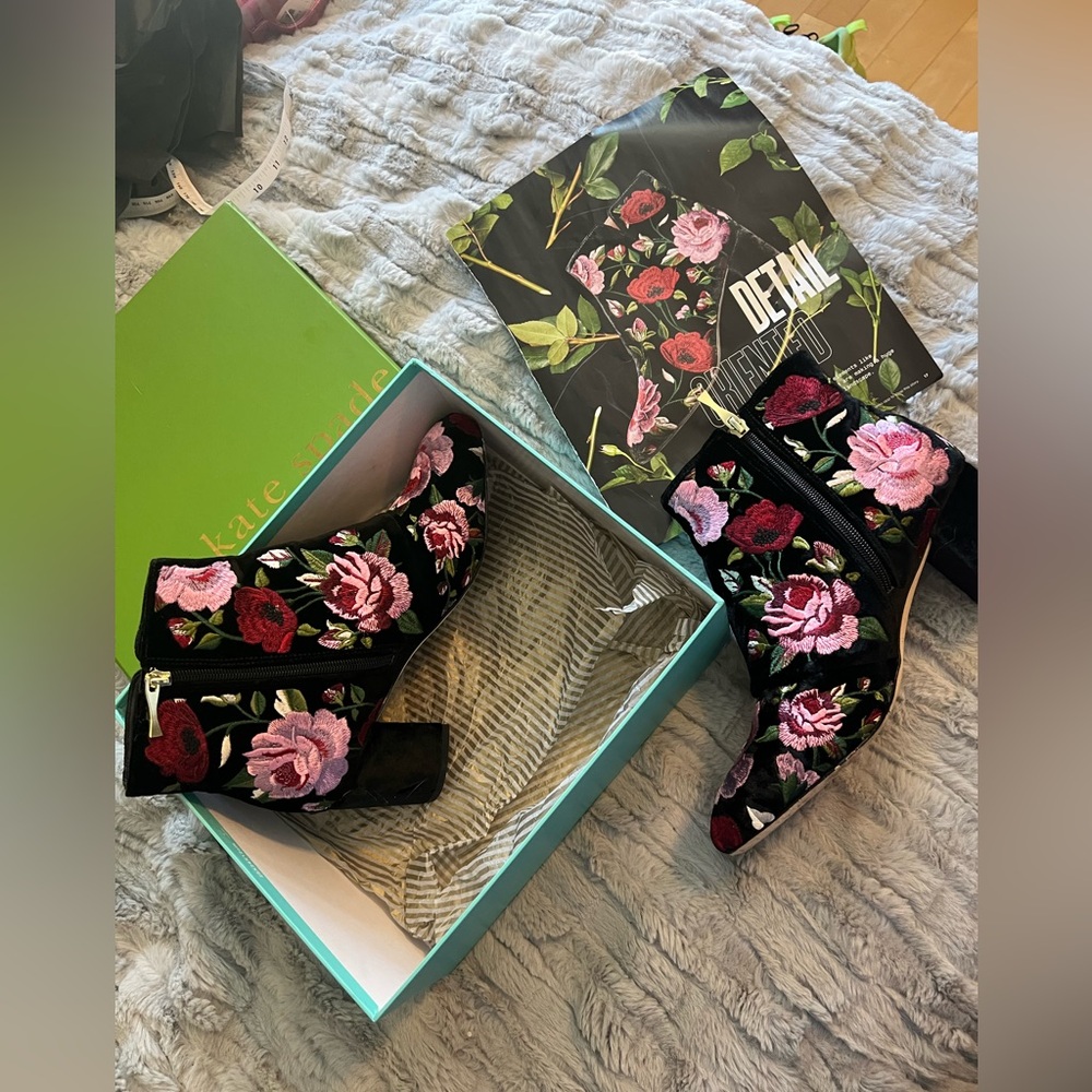 Kate Spade Lucine Velvet Floral Booties